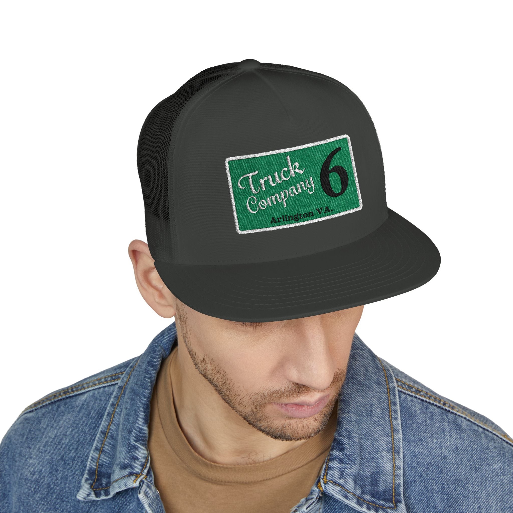 Arlington Truck Company 6 white border - 5 Panel Trucker Cap (Embroidery)