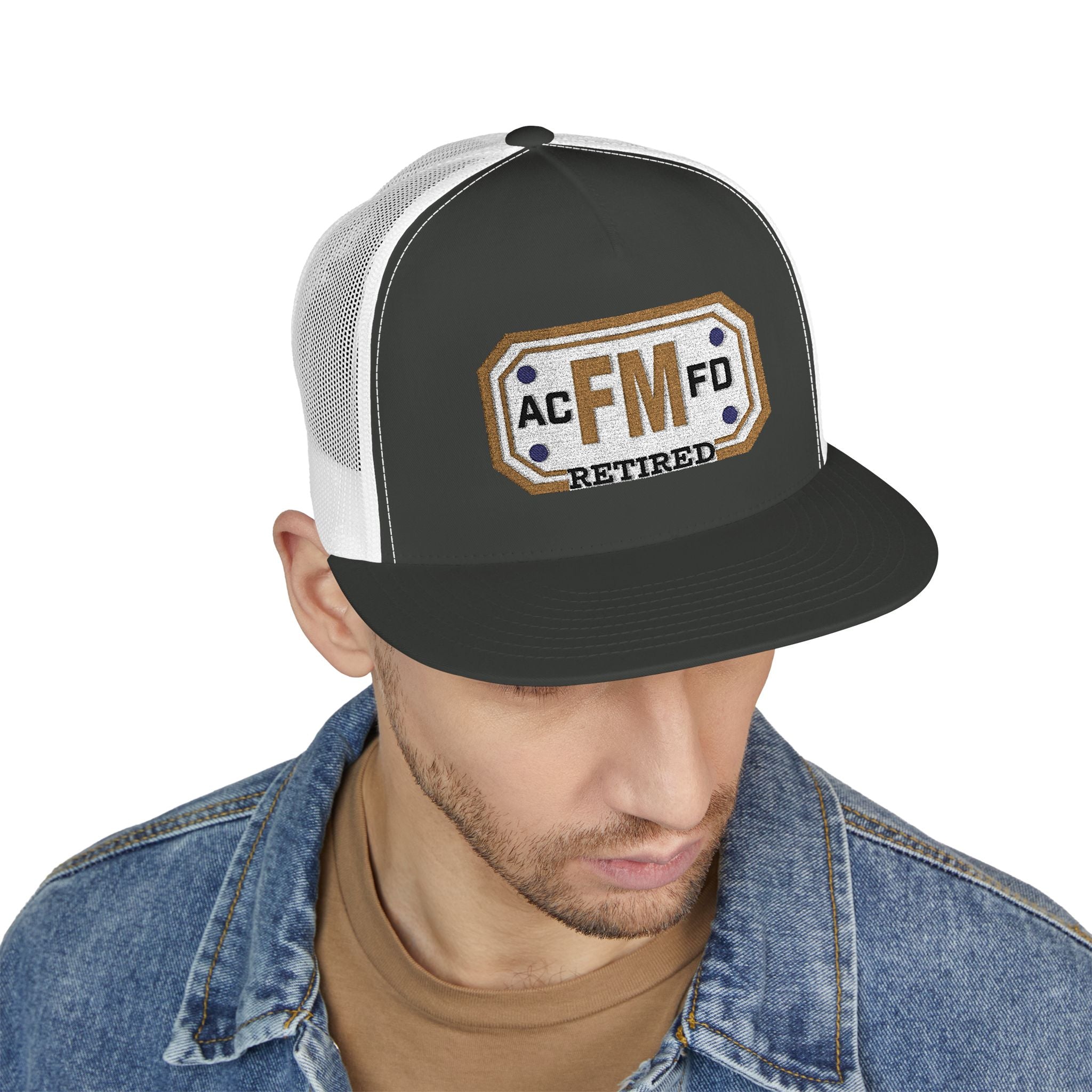 Retired Arlington Fire Marshal Gold - 5 Panel Trucker Cap (Embroidery)
