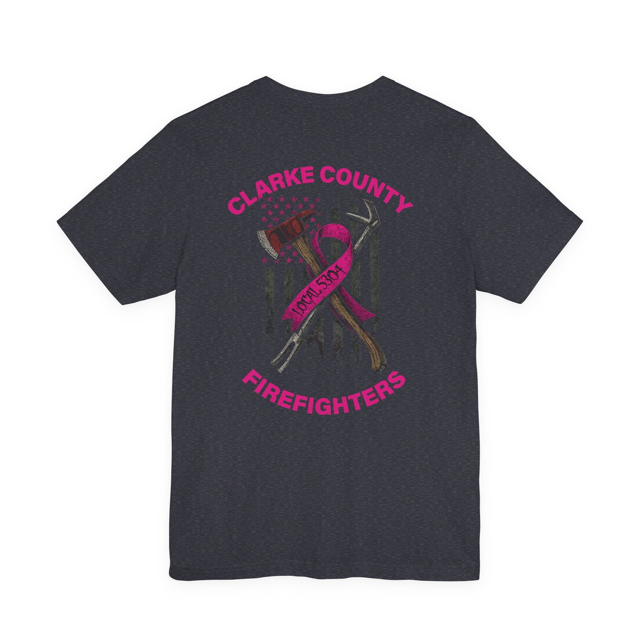 Clarke County Fire Breast Cancer Dark Shirt (Portion of Proceeds go to Local 5304) - Bella+Canvas Soft Jersey Cotton Unisex Tee