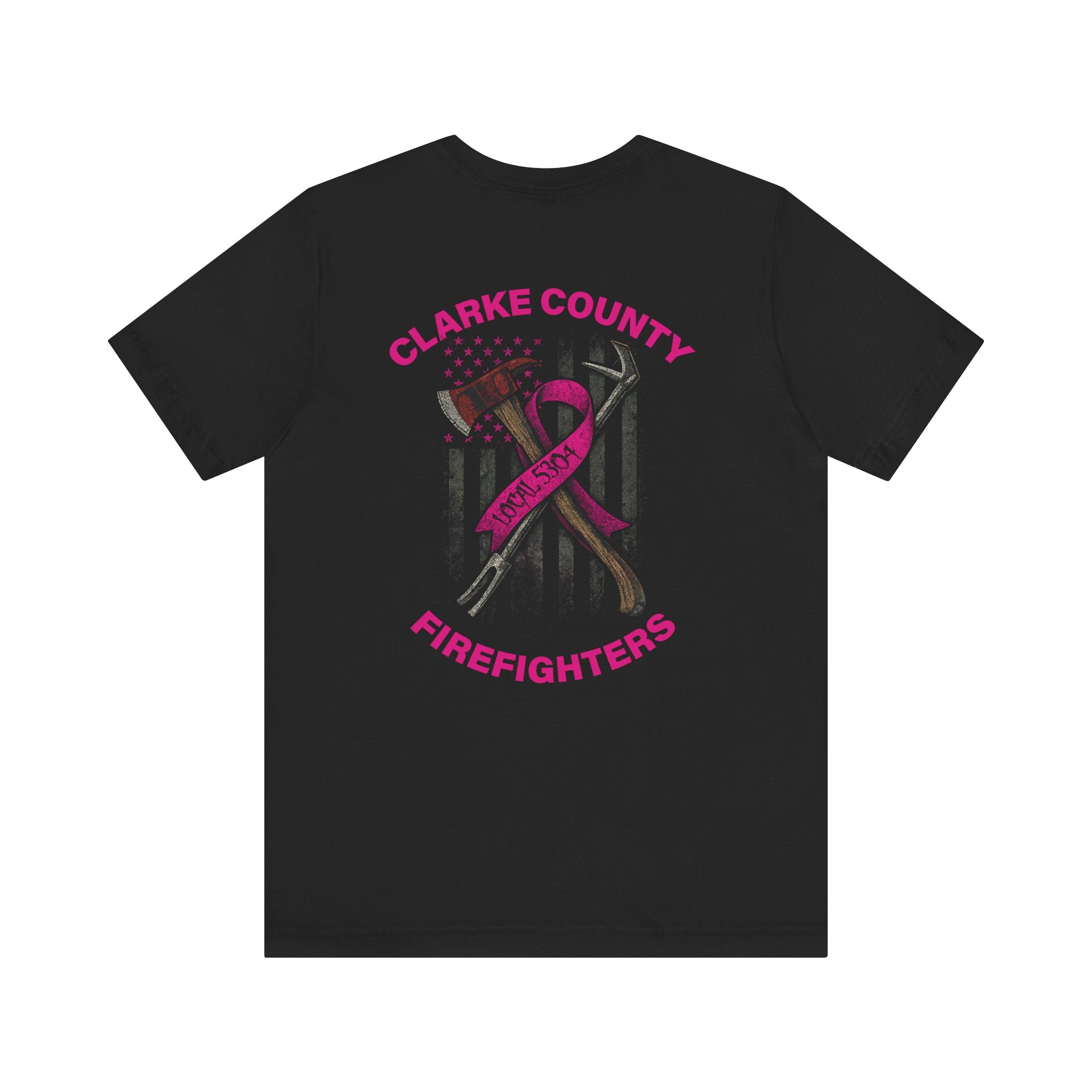 Clarke County Fire Breast Cancer Dark Shirt (Portion of Proceeds go to Local 5304) - Bella+Canvas Soft Jersey Cotton Unisex Tee