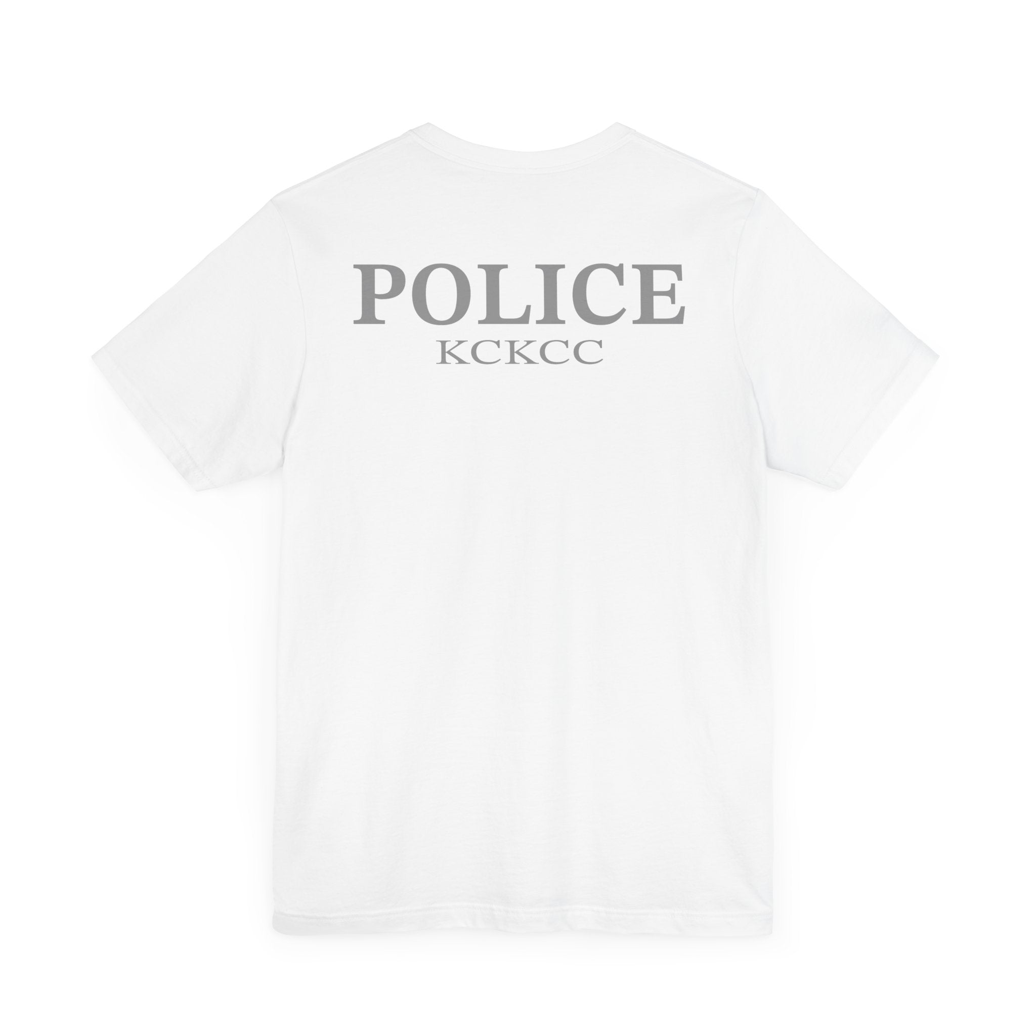 KCKCC Police Patch Black & White Grey Back - Unisex Jersey Short Sleeve Tee