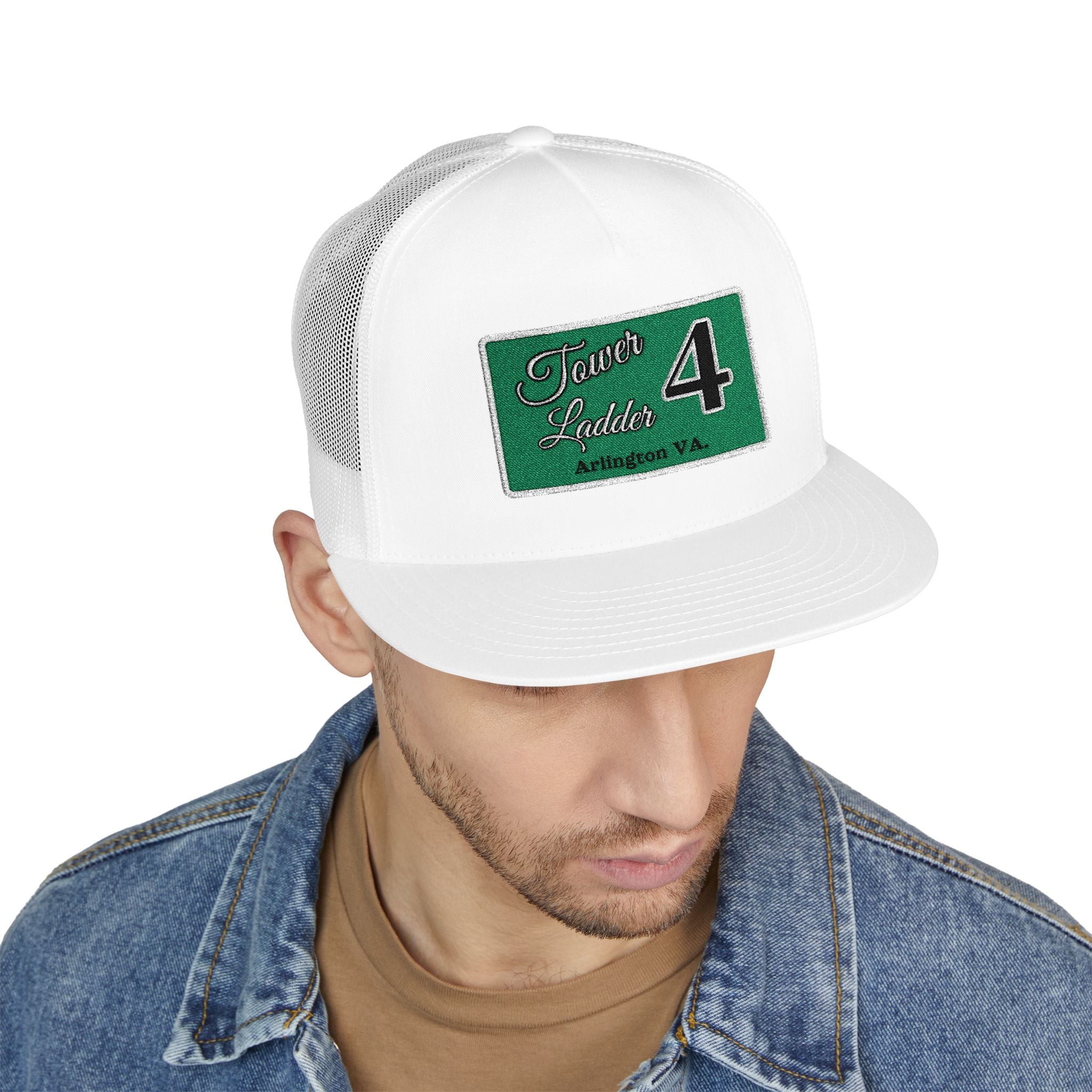 Arlington Tower Ladder 4 white border - 5 Panel Trucker Cap (Embroidery)