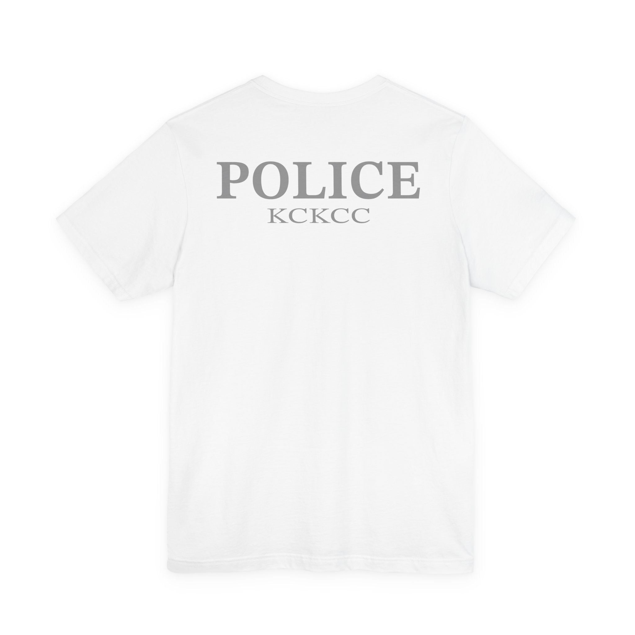 KCKCC Police Patch Black & White Grey Back - Unisex Jersey Short Sleeve Tee
