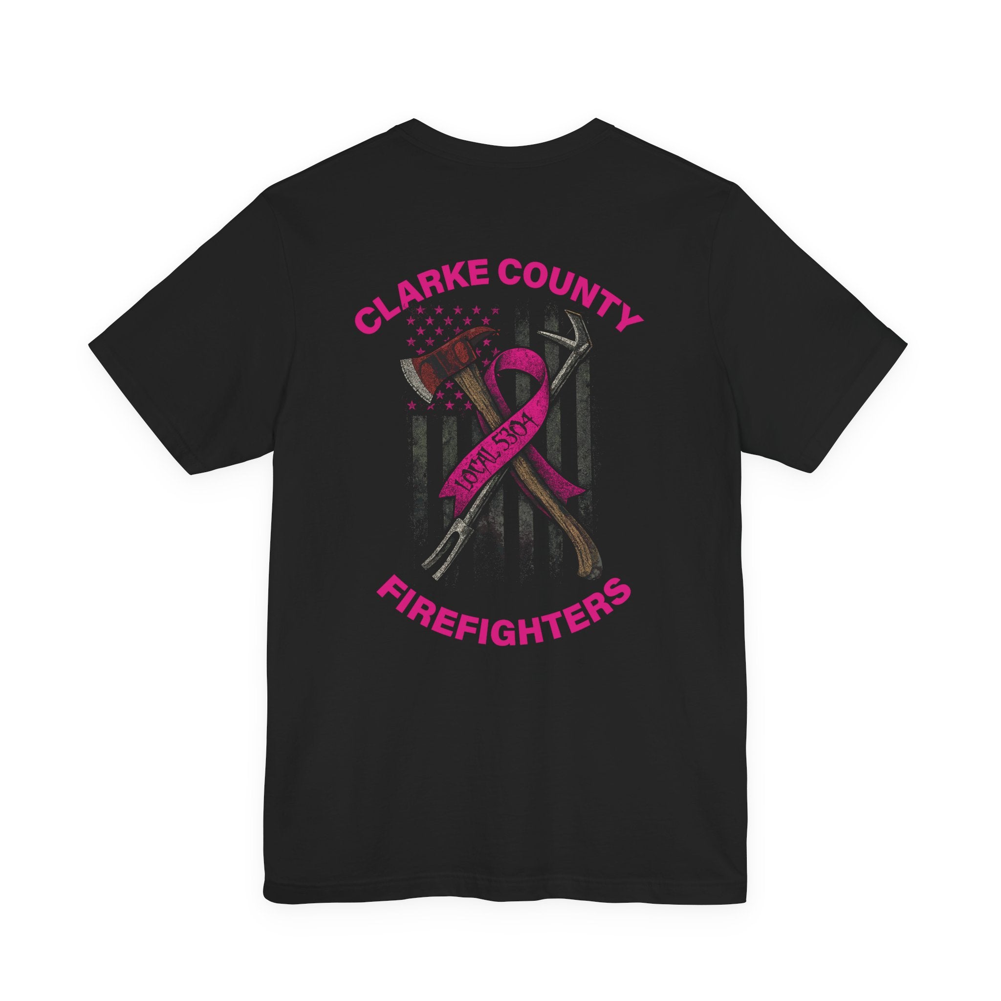 Clarke County Fire Breast Cancer Dark Shirt (Portion of Proceeds go to Local 5304) - Bella+Canvas Soft Jersey Cotton Unisex Tee