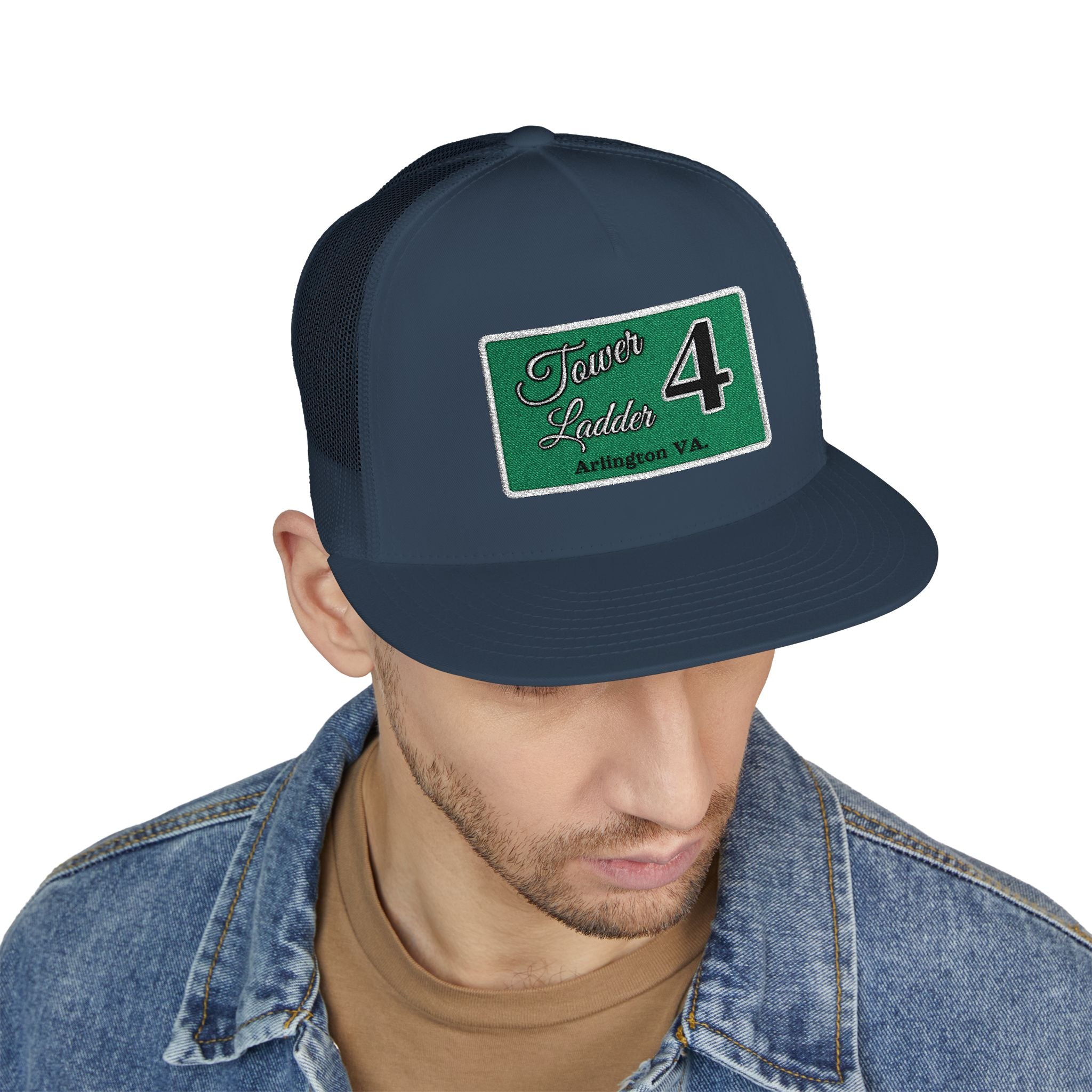 Arlington Tower Ladder 4 white border - 5 Panel Trucker Cap (Embroidery)