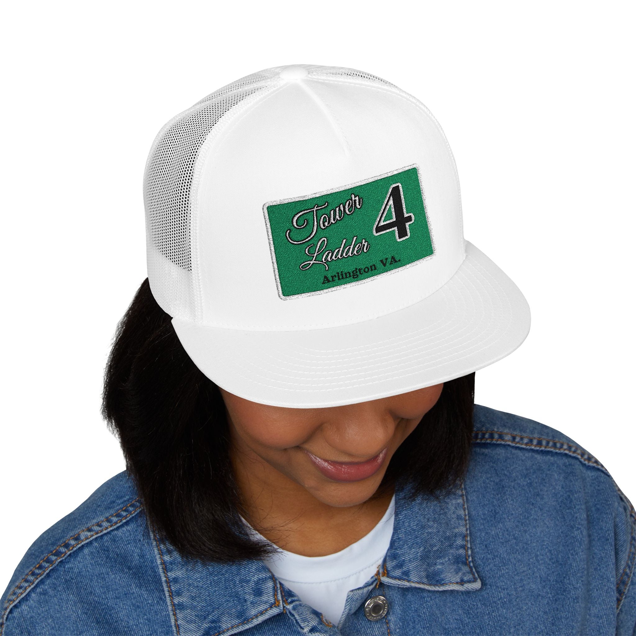 Arlington Tower Ladder 4 white border - 5 Panel Trucker Cap (Embroidery)