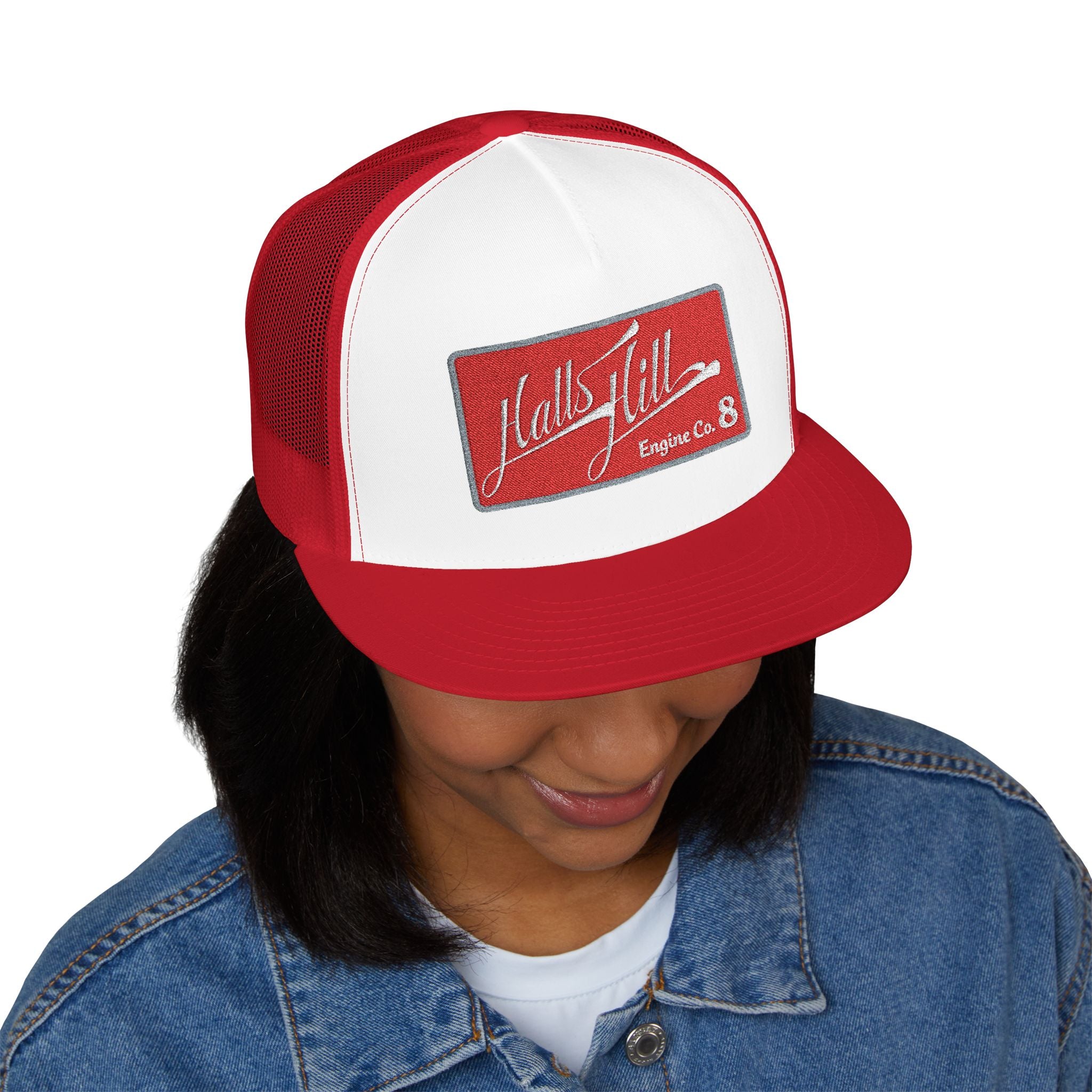Arlington Halls Hill Engine 8 (requested different style hat) - 5 Panel Trucker Cap (Embroidery)