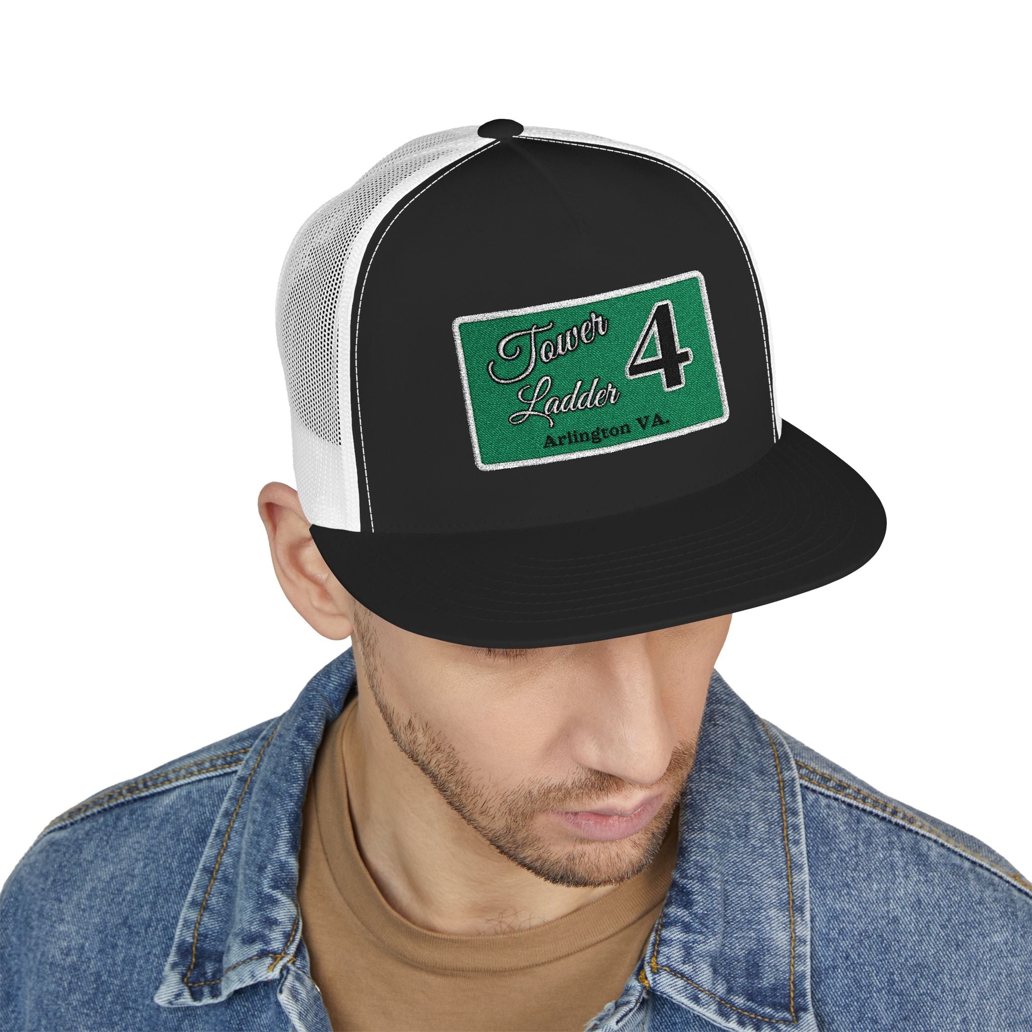 Arlington Tower Ladder 4 white border - 5 Panel Trucker Cap (Embroidery)
